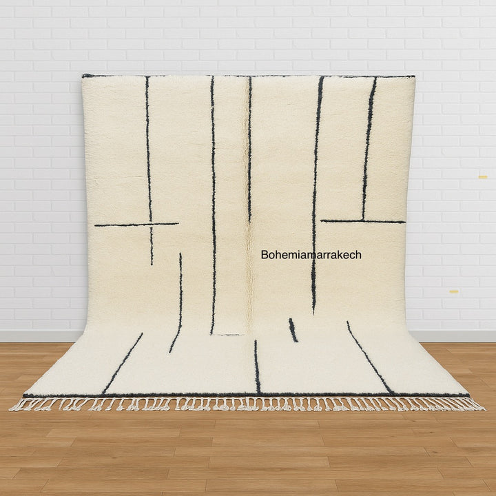 White Moroccan Beni Ourain Rug – Minimalist Wool Carpet