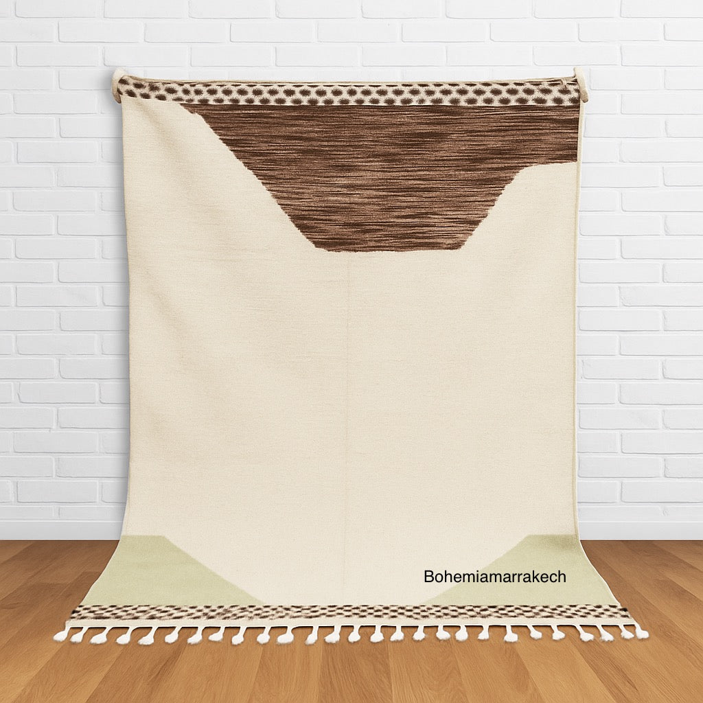 Flatweave Moroccan Rug – Cream &amp; Brown Moroccan Wool Kilim