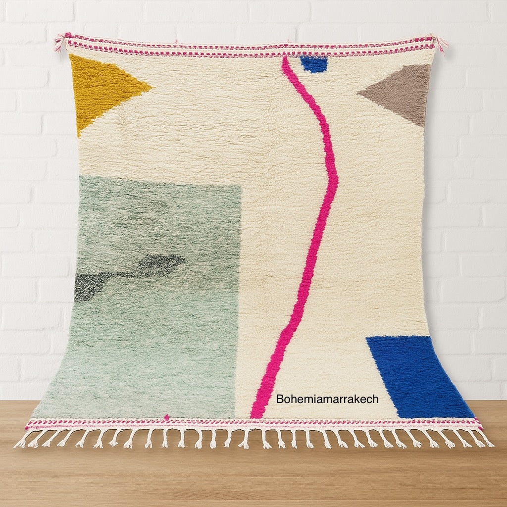 Colorful Moroccan Rug – Abstract Wool Berber Carpet Handmade