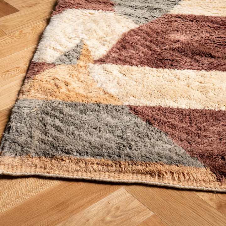 Geometric Earth Tone Moroccan Wool Rug – Handmade Abstract Art