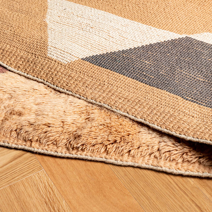 Geometric Earth Tone Moroccan Wool Rug – Handmade Abstract Art