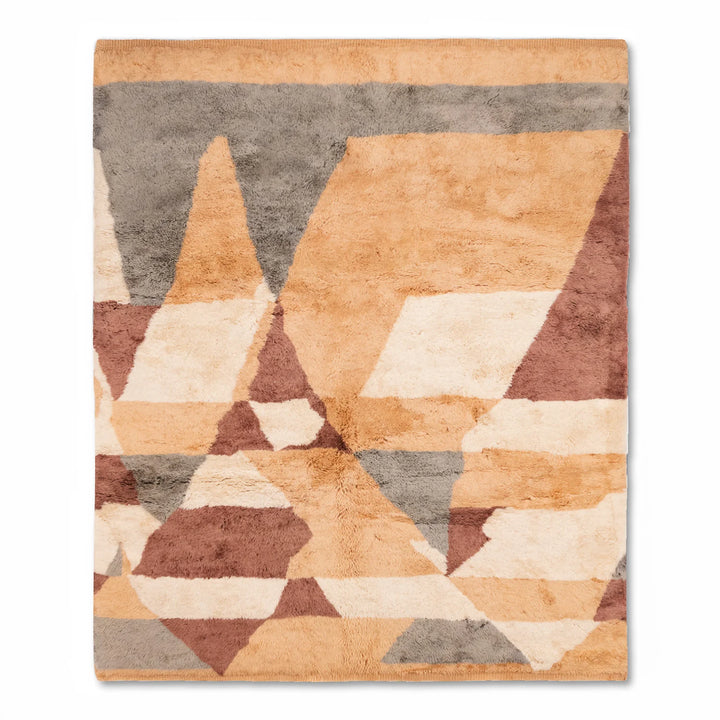 Geometric Earth Tone Moroccan Wool Rug – Handmade Abstract Art