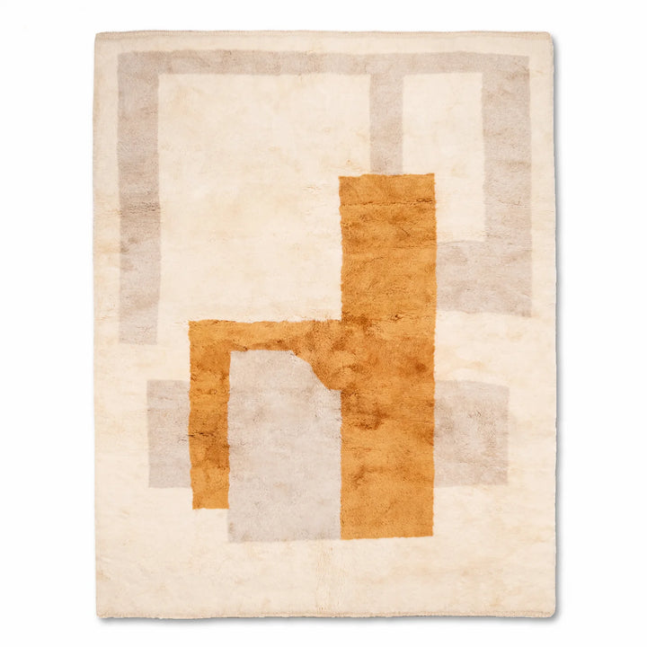 Geometric Modern Wool Moroccan Rug in Beige and Earth Tones