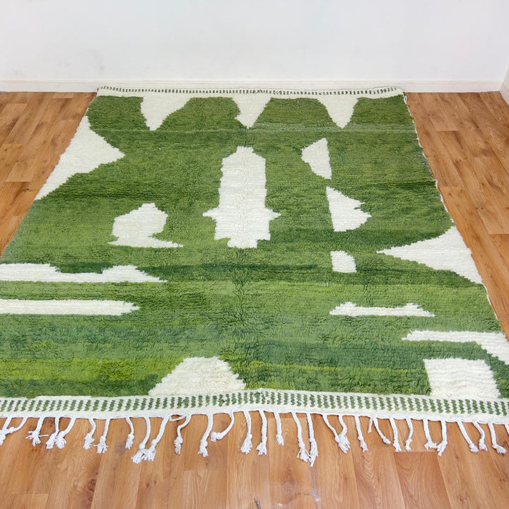 Green abstract Moroccan rug handmade wool Berber area rug modern artistic design