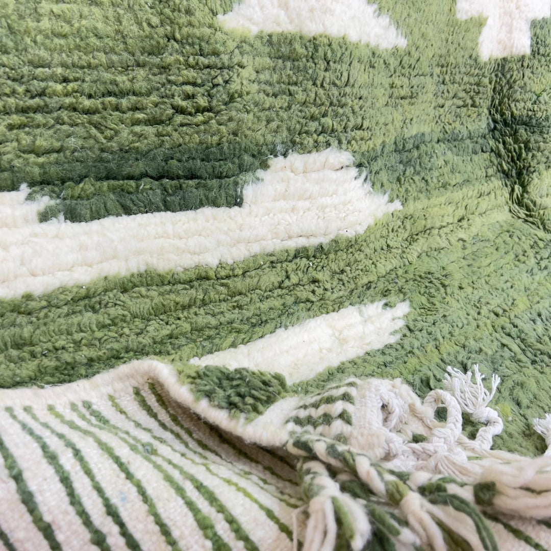 Green abstract Moroccan rug handmade wool Berber area rug modern artistic design