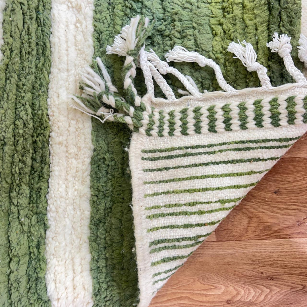 Green abstract Moroccan rug handmade wool Berber area rug modern artistic design