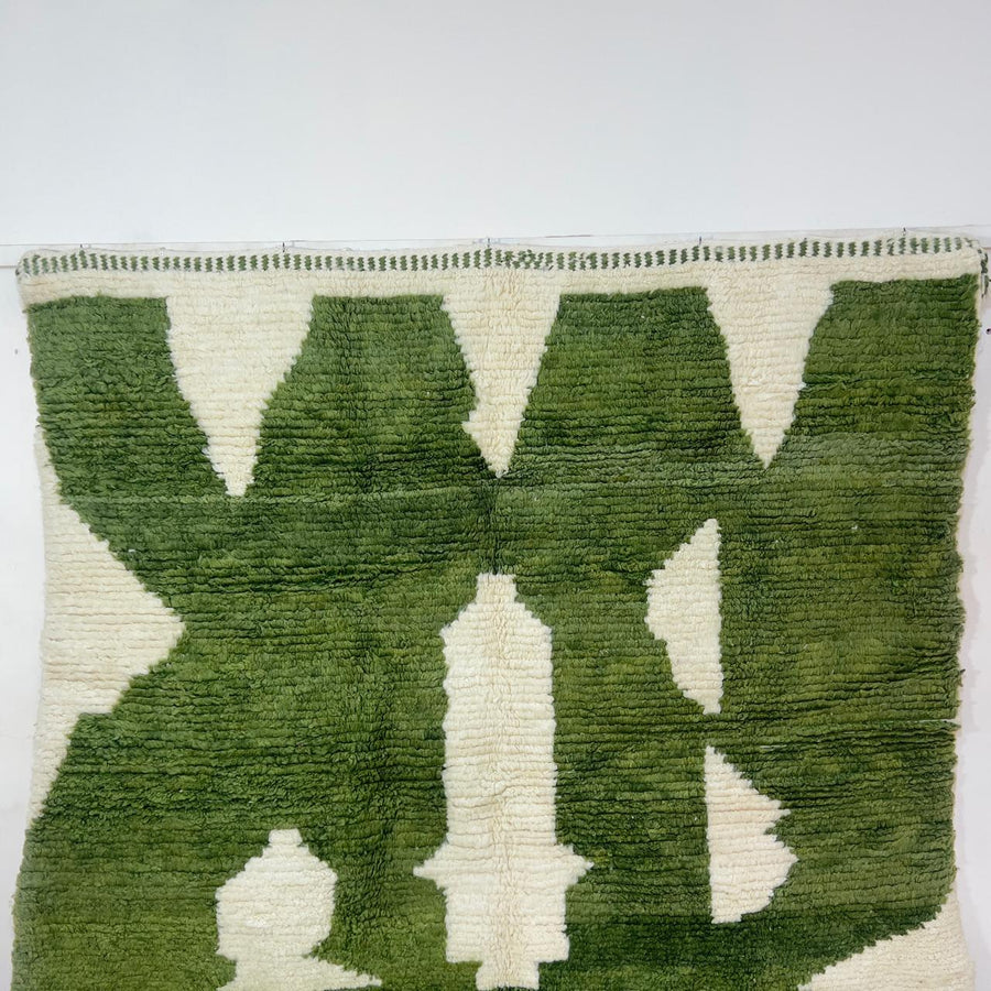Green abstract Moroccan rug handmade wool Berber area rug modern artistic design