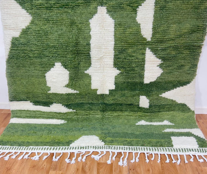 Green abstract Moroccan rug handmade wool Berber area rug modern artistic design