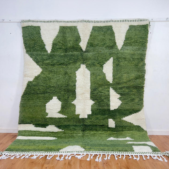 Green abstract Moroccan rug handmade wool Berber area rug modern artistic design