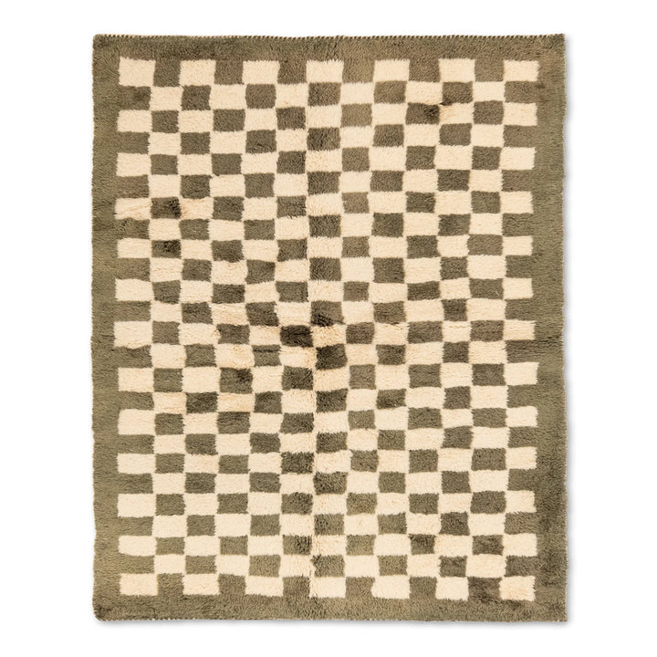 Green Checkerboard Beni Mrirt Rug – Handmade Moroccan Wool