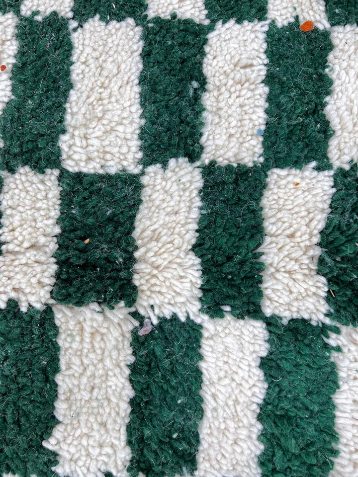 Green And White Checkerboard Moroccan Runner Rug