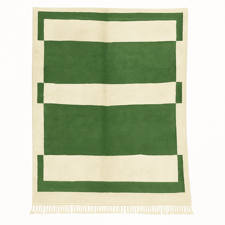 Green & Cream Geometric Moroccan Wool Rug
