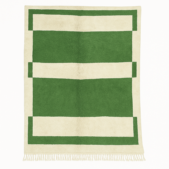 Green & Cream Geometric Moroccan Wool Rug
