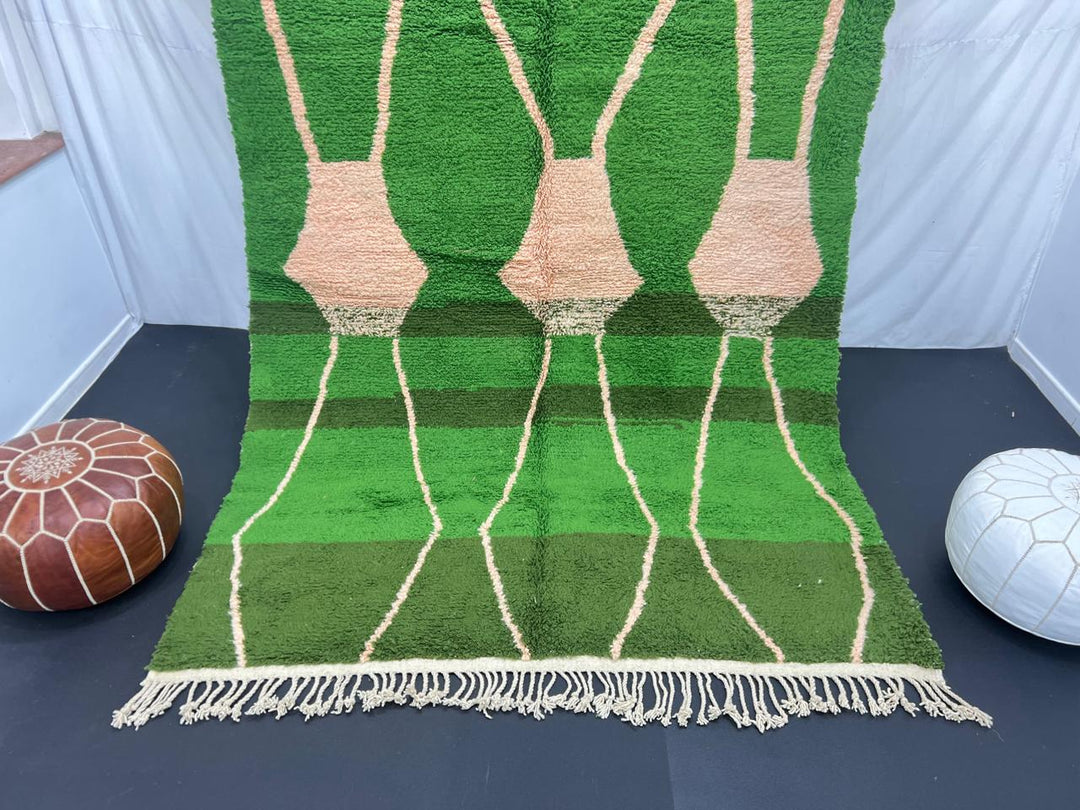 green moroccan wool rug with abstract berber organic pattern handmade