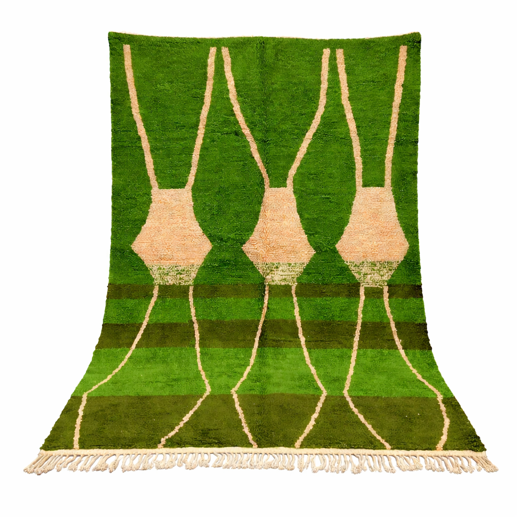 green moroccan wool rug with abstract berber organic pattern handmade