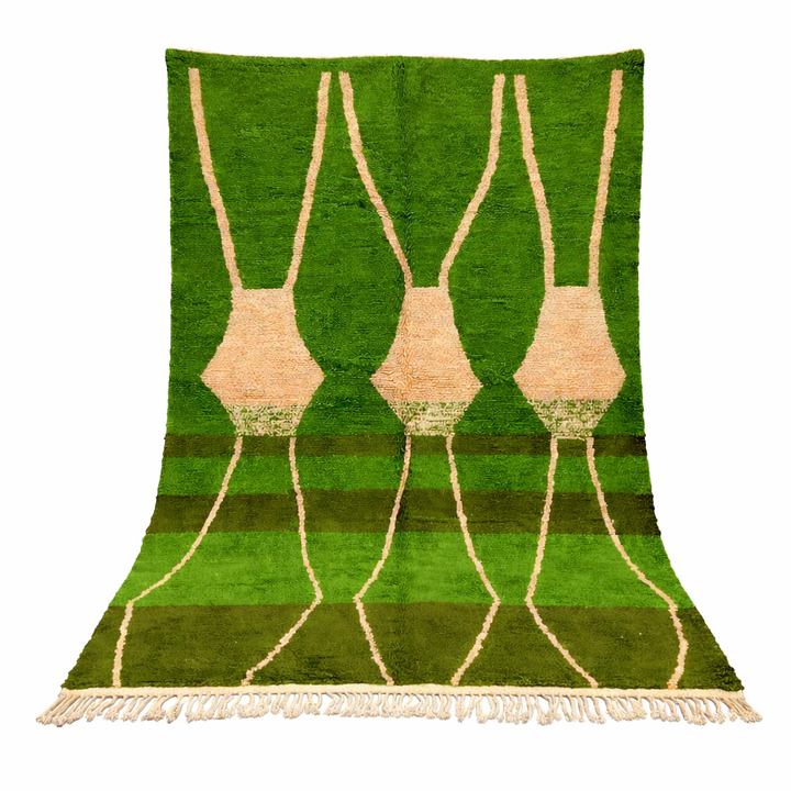 green moroccan wool rug with abstract berber organic pattern handmade