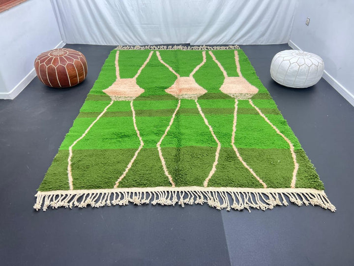 green moroccan wool rug with abstract berber organic pattern handmade
