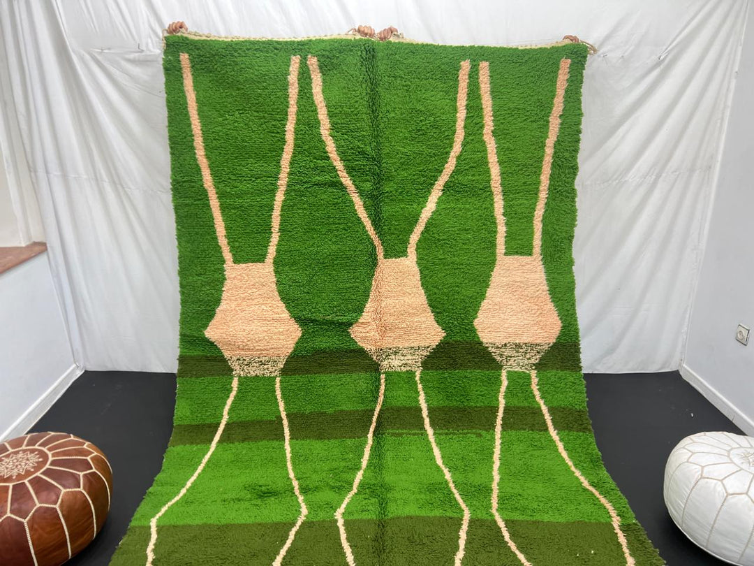 green moroccan wool rug with abstract berber organic pattern handmade
