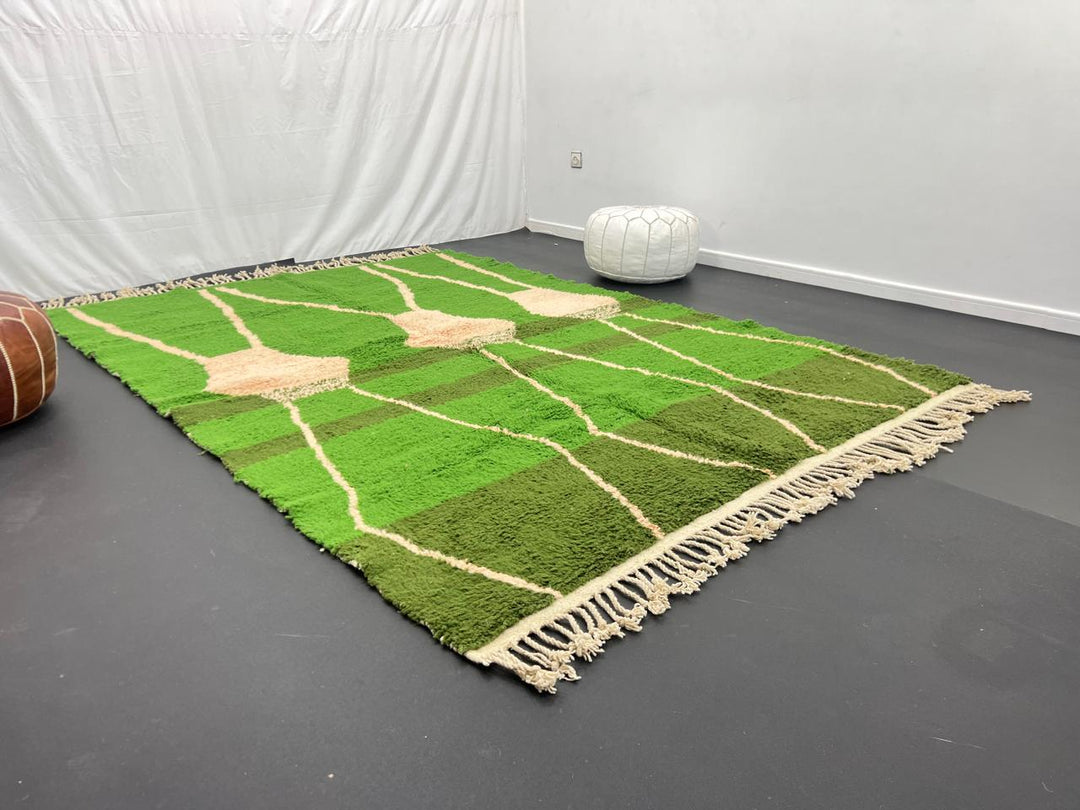 green moroccan wool rug with abstract berber organic pattern handmade