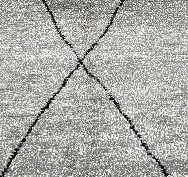 Handmade grey Moroccan wool runner rug with black diamond Beni Ourain pattern