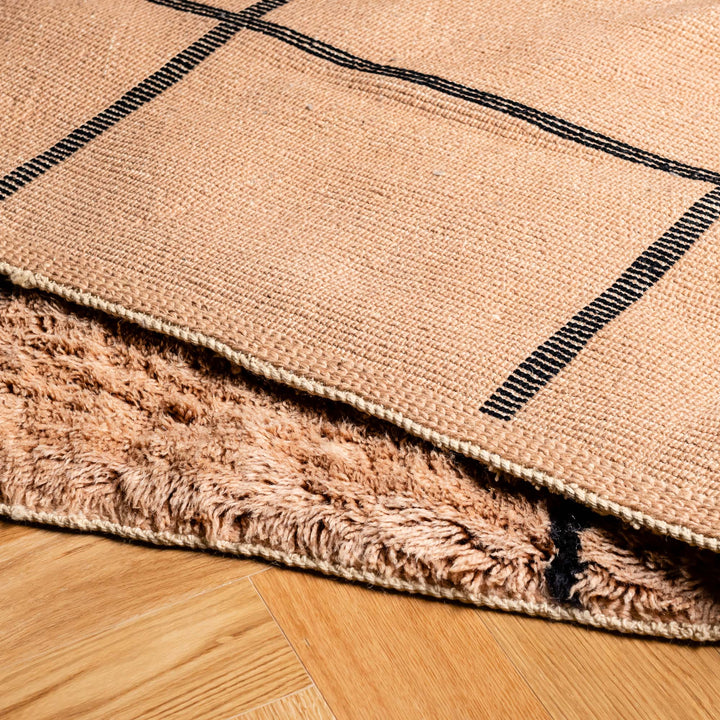 Grid Check Moroccan Wool Rug – Peach and Black Squares
