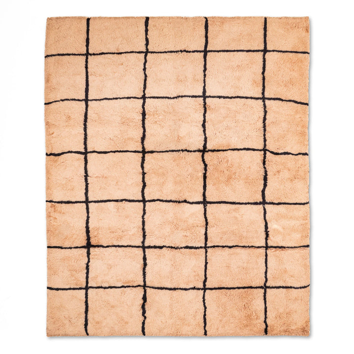 Grid Check Moroccan Wool Rug – Peach and Black Squares
