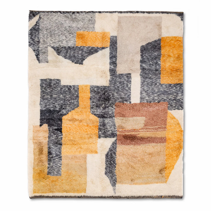 Handmade Geometric Moroccan Wool Rug – Mustard & Earth Tones
