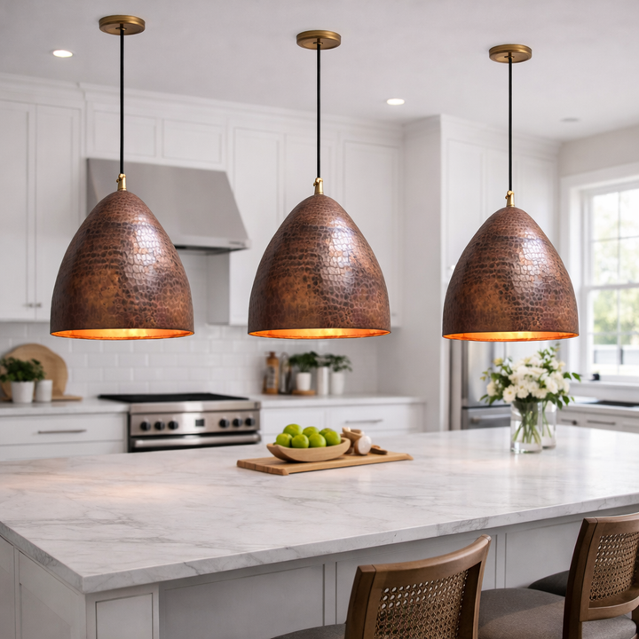 Handmade Hammered Copper Pendant Light – Moroccan Rustic Kitchen Island Hanging Lamp