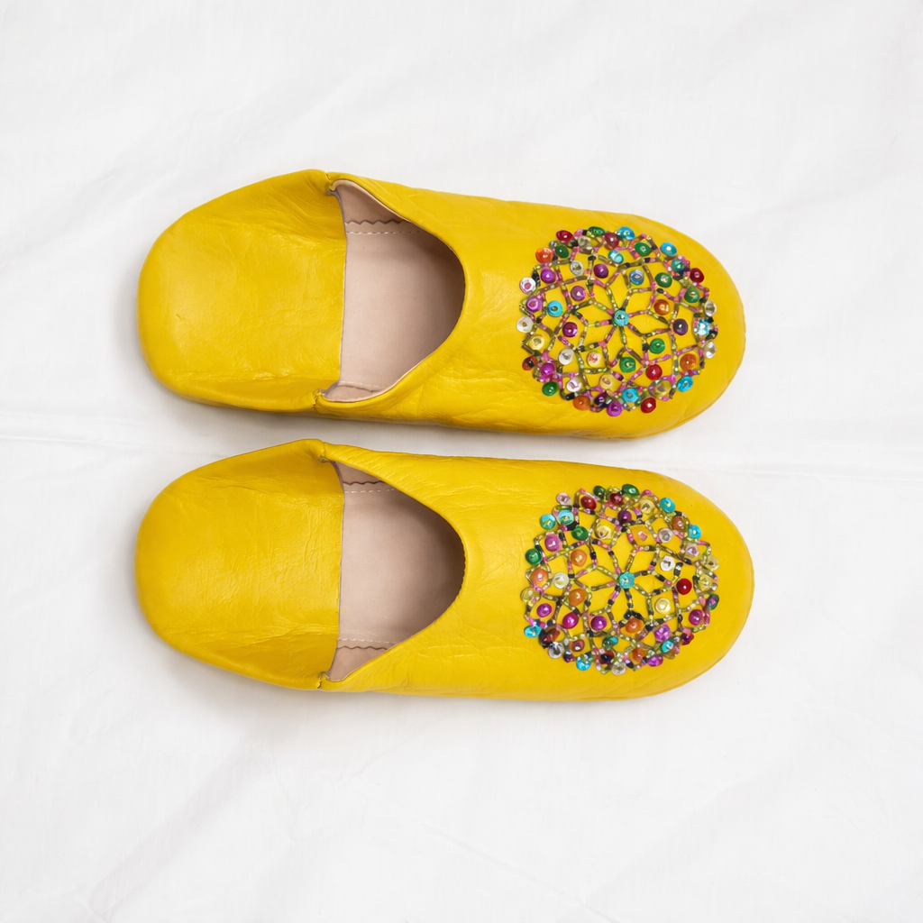 Handmade Moroccan Babouche Slippers – Yellow | 100% Genuine Leather