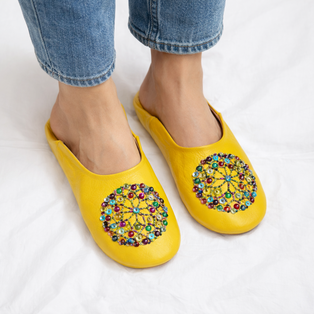 Handmade Moroccan Babouche Slippers – Yellow | 100% Genuine Leather