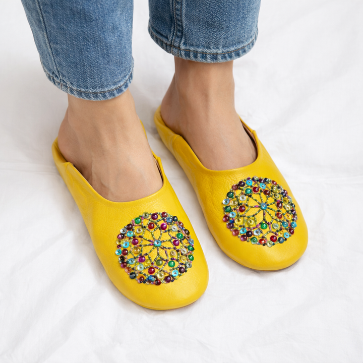 Handmade Moroccan Babouche Slippers – Yellow | 100% Genuine Leather
