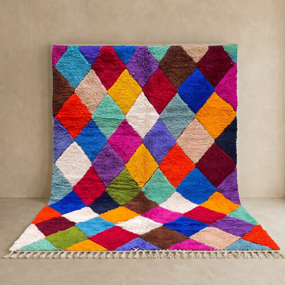 multicolor moroccan wool rug with berber diamond geometric pattern handmade

