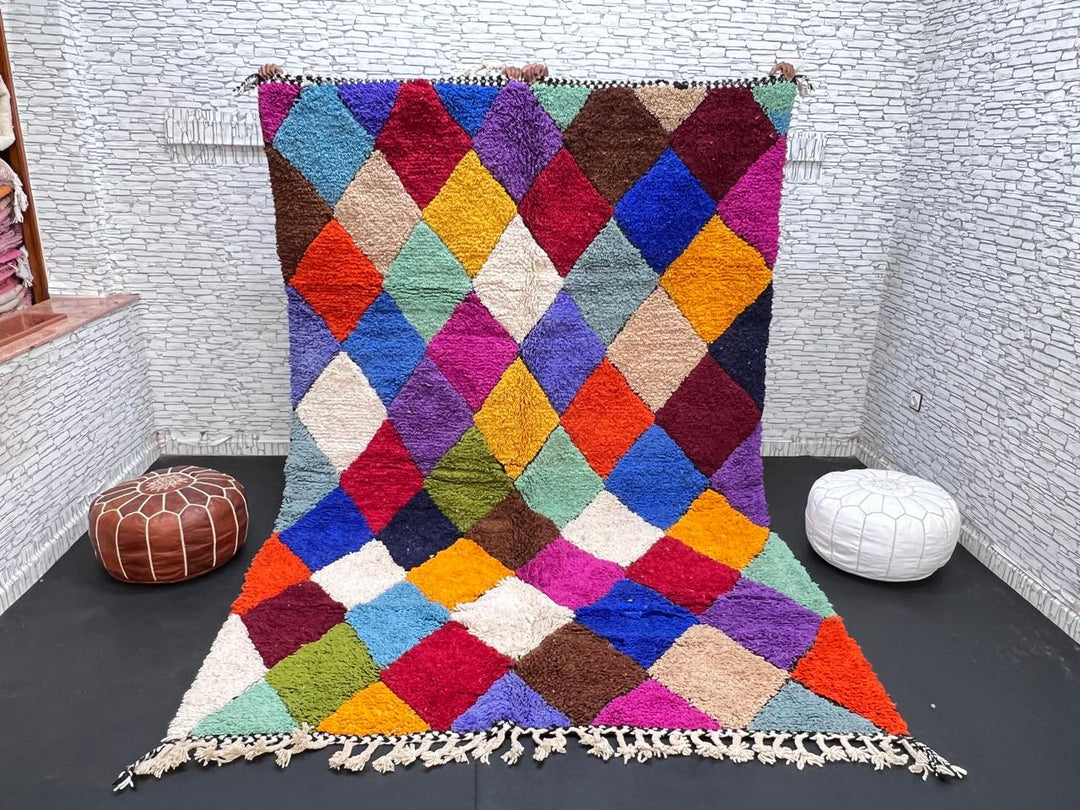 multicolor moroccan wool rug with berber diamond geometric pattern handmade