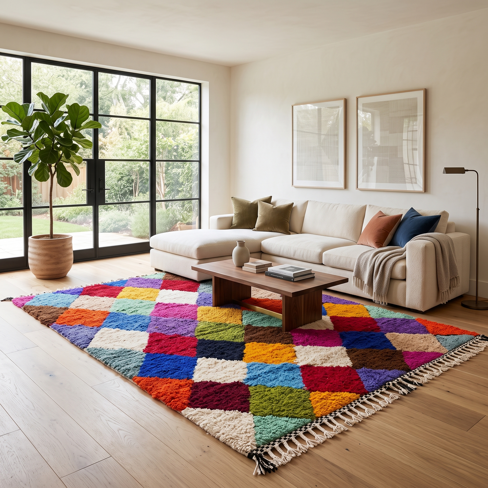 multicolor moroccan wool rug with berber diamond geometric pattern handmade
