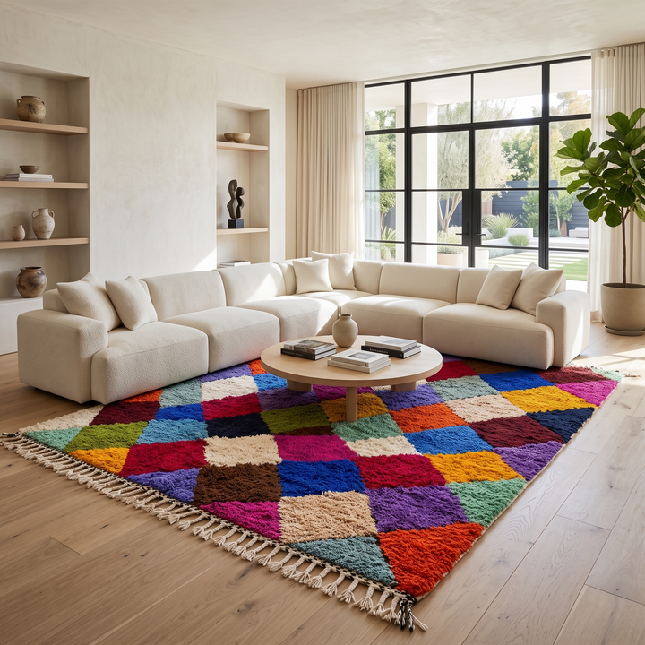 multicolor moroccan wool rug with berber diamond geometric pattern handmade
