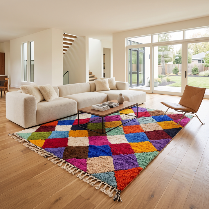 multicolor moroccan wool rug with berber diamond geometric pattern handmade
