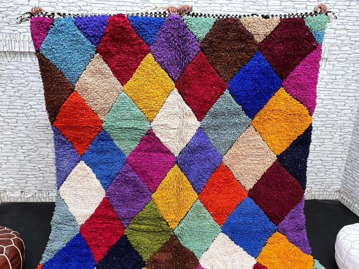 multicolor moroccan wool rug with berber diamond geometric pattern handmade