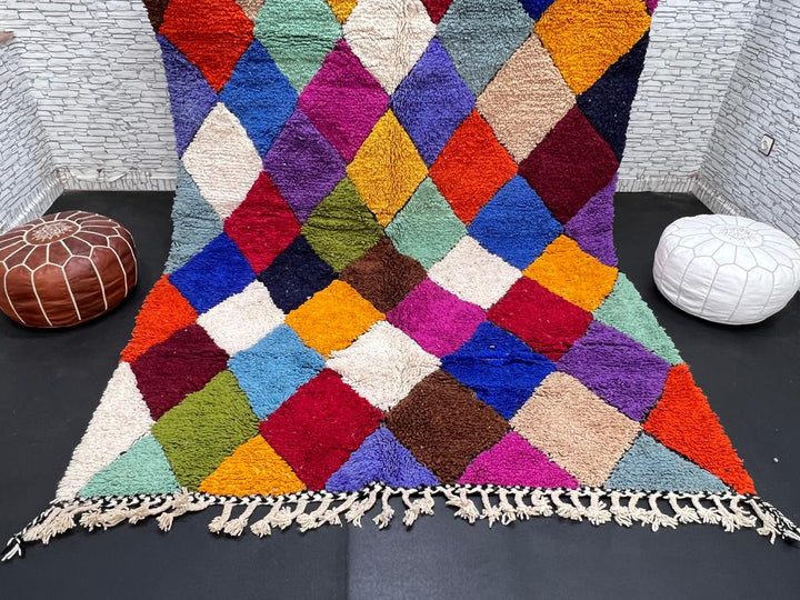 multicolor moroccan wool rug with berber diamond geometric pattern handmade