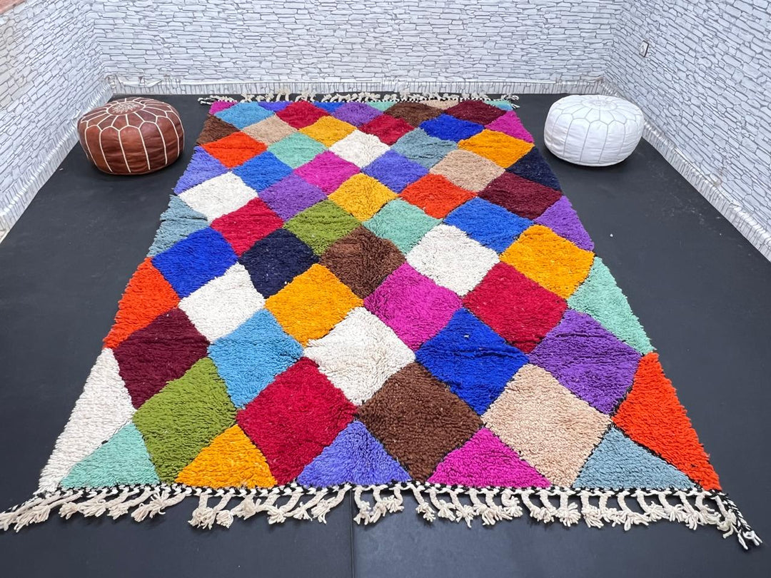 multicolor moroccan wool rug with berber diamond geometric pattern handmade