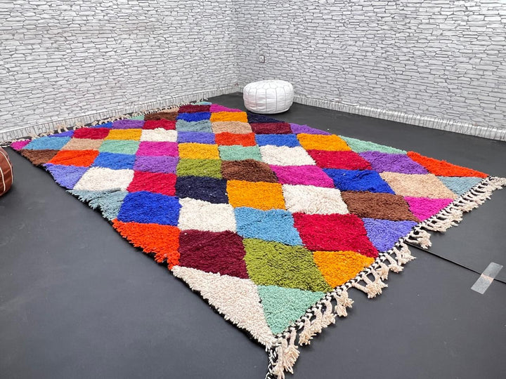 multicolor moroccan wool rug with berber diamond geometric pattern handmade