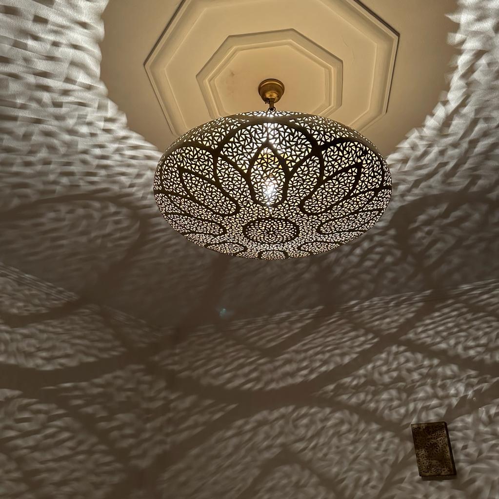 Handmade Moroccan Brass Flush Mount Ceiling Light – Intricate Shadow Pendant Lamp