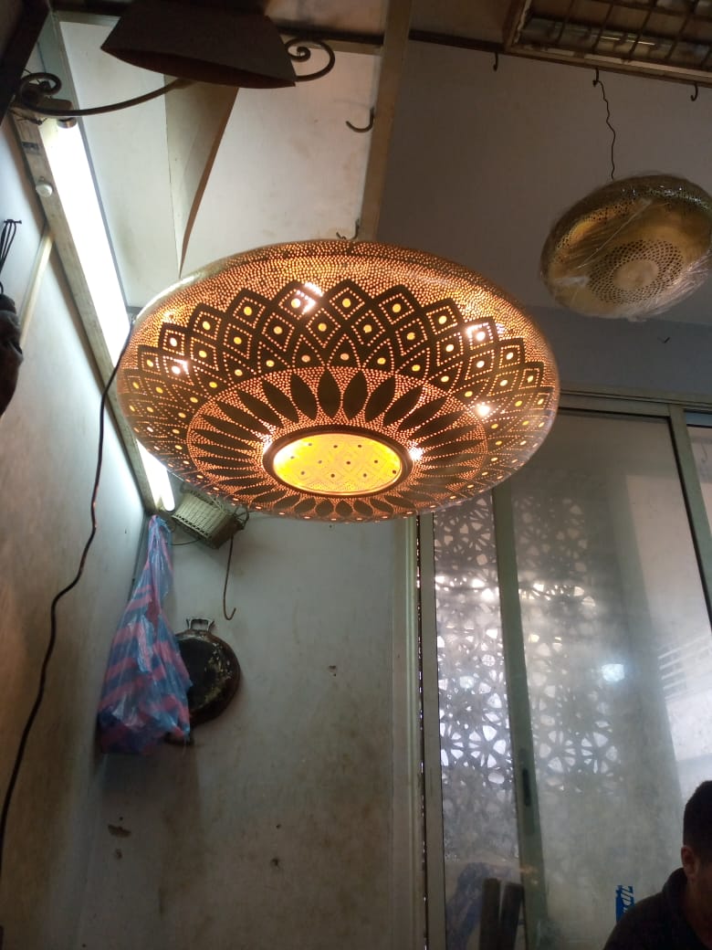 Handmade Moroccan Brass Flush Mount Ceiling Light – Pierced Metal Shadow Lamp