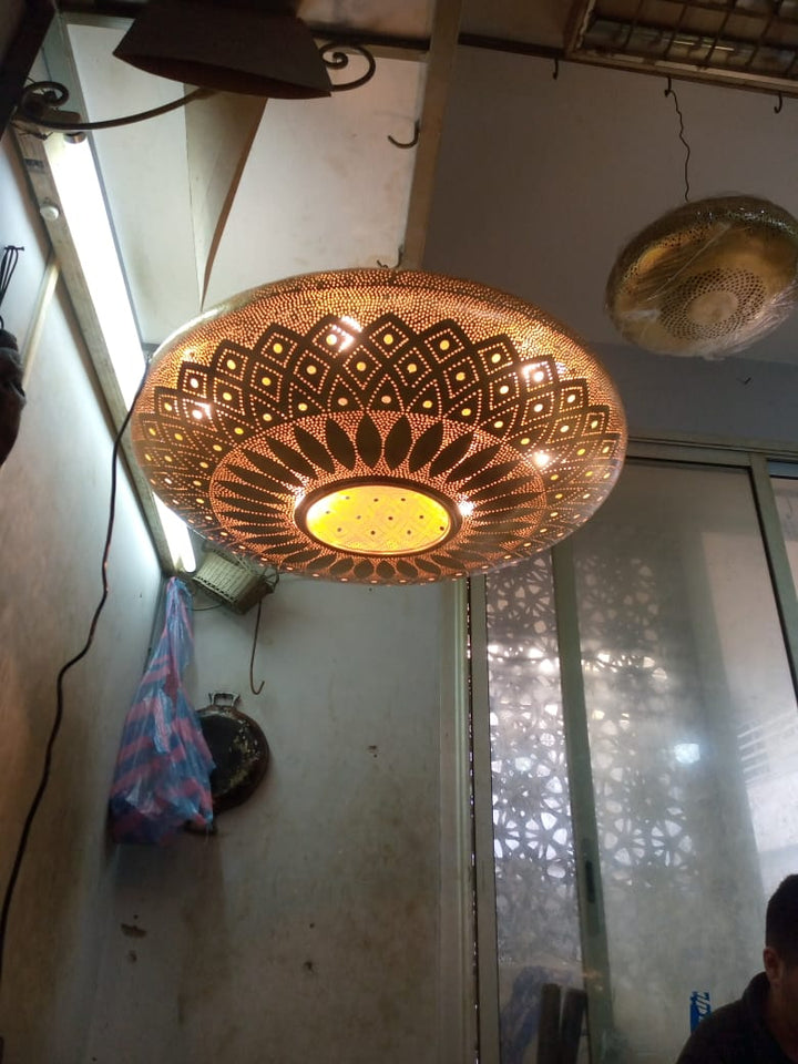 Handmade Moroccan Brass Flush Mount Ceiling Light – Pierced Metal Shadow Lamp
