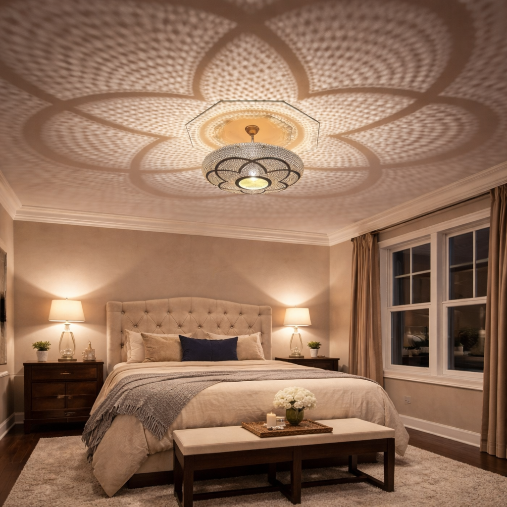 Handmade Moroccan Brass Flush Mount Light – Floral Shadow Ceiling Lamp