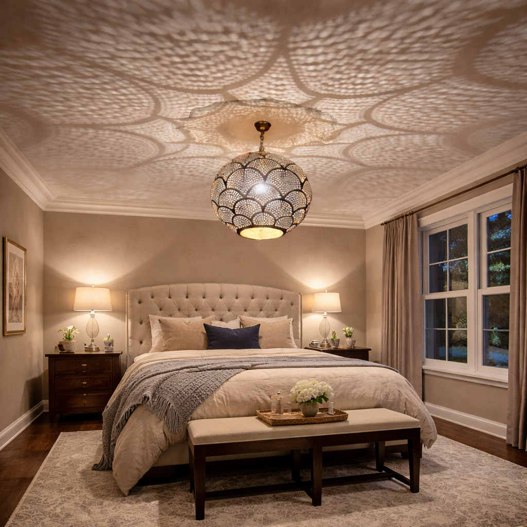 Handmade Moroccan Brass Globe Pendant Light – Boho Ceiling Lamp