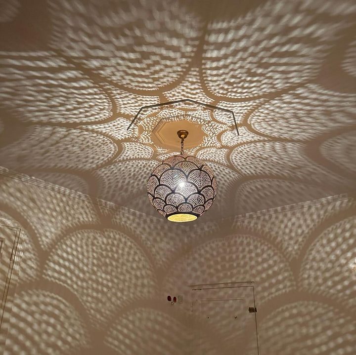 Handmade Moroccan Brass Globe Pendant Light – Boho Ceiling Lamp