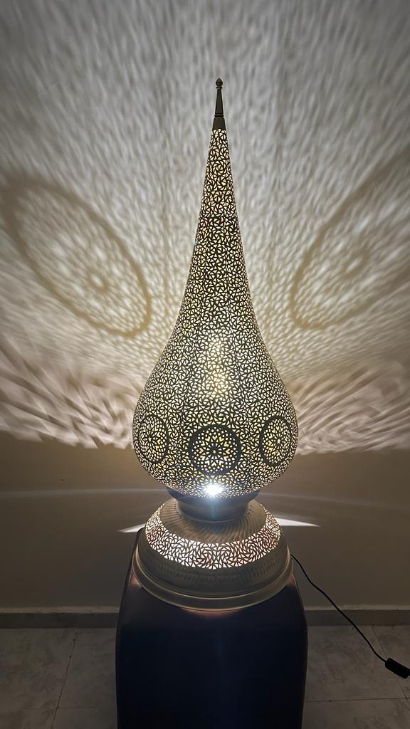 Handmade Moroccan Brass Table Lamp – Intricately Pierced Artisan Light