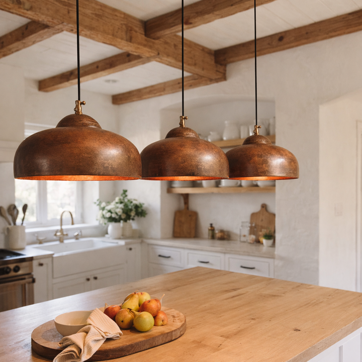 Handmade Moroccan Copper Pendant Light – Rustic Dome Kitchen Island Hanging Lamp