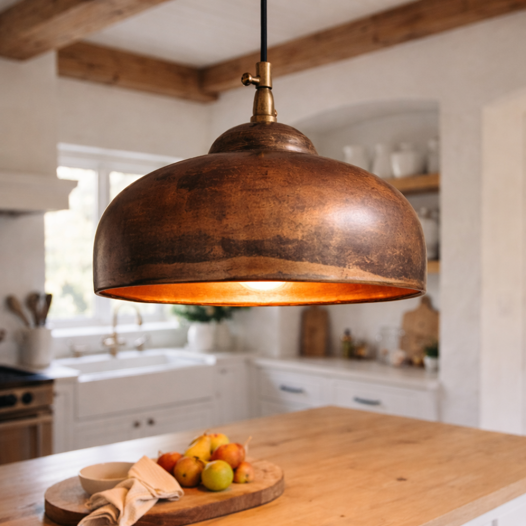 Handmade Moroccan Copper Pendant Light – Rustic Dome Kitchen Island Hanging Lamp