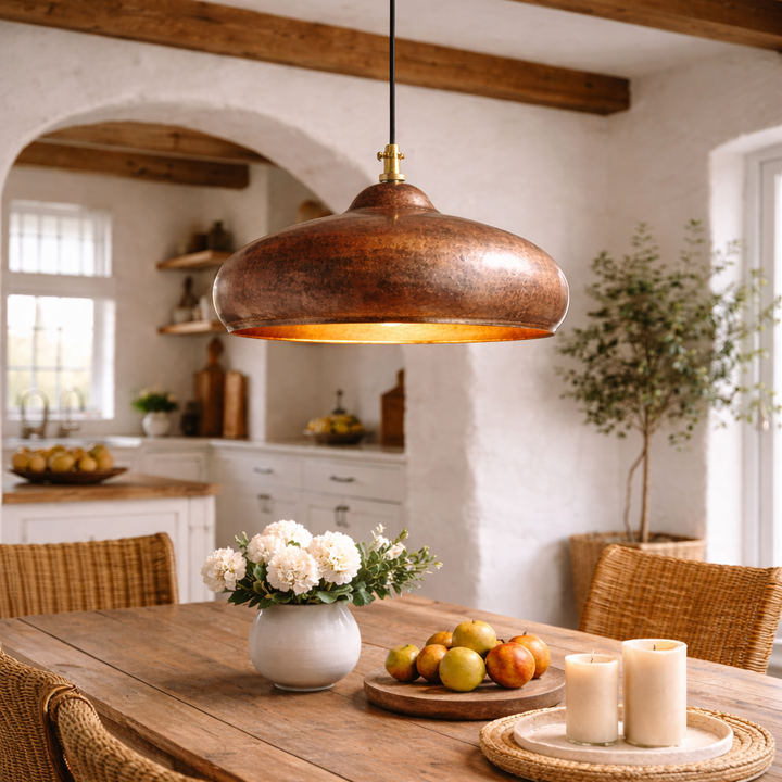 Handmade Moroccan Hammered Copper Pendant Light – Rustic Farmhouse Kitchen Island Lighting